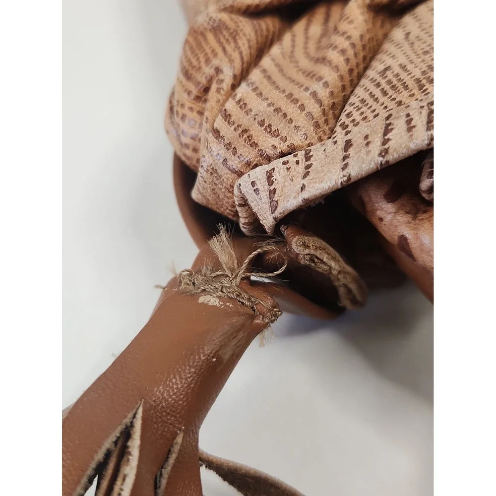 VTG Leather Boho Patchwork Hobo Bag Ostrich Embossed Tassel Shoulder Purse 70s